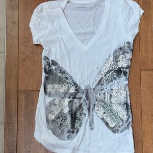 Express White Sequin Butterfly T-Shirt size S
